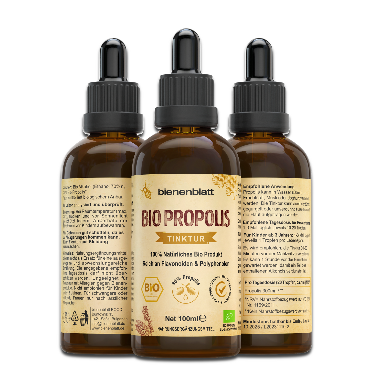 Bio Propolis 30 % Extrakt, 100ml Tinktur in Apothekerflasche mit Pipette